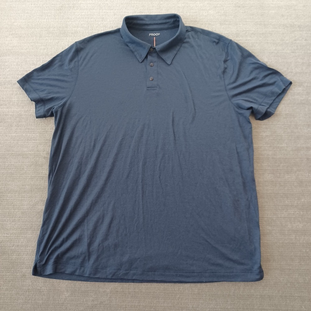 Proof 72 Merino Polo Mens XL Blue Wool Short Sleeve Casual Stretch Lightweight